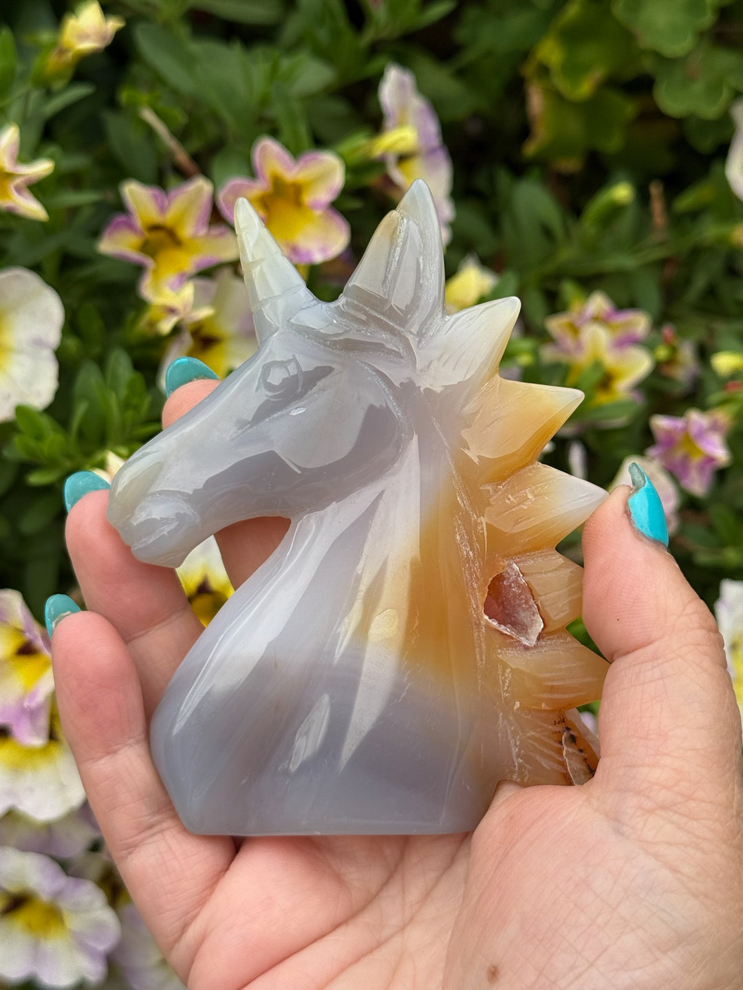 Druzy Agate Unicorn Carving