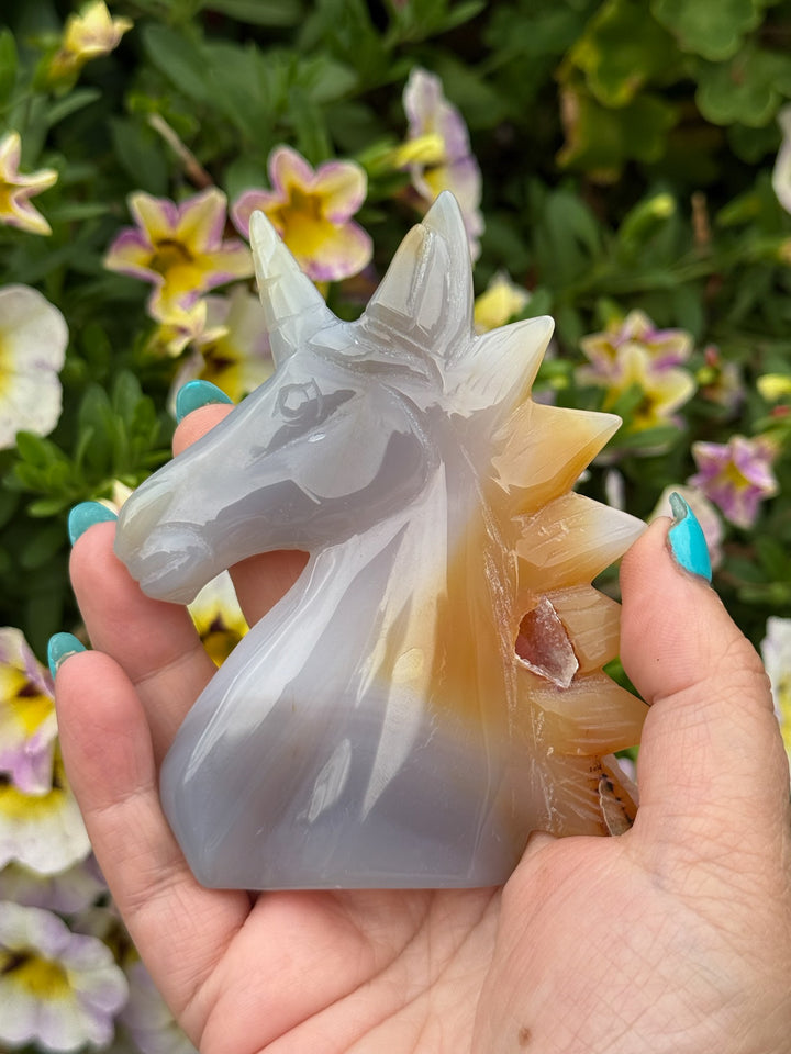 Druzy Agate Unicorn Carving