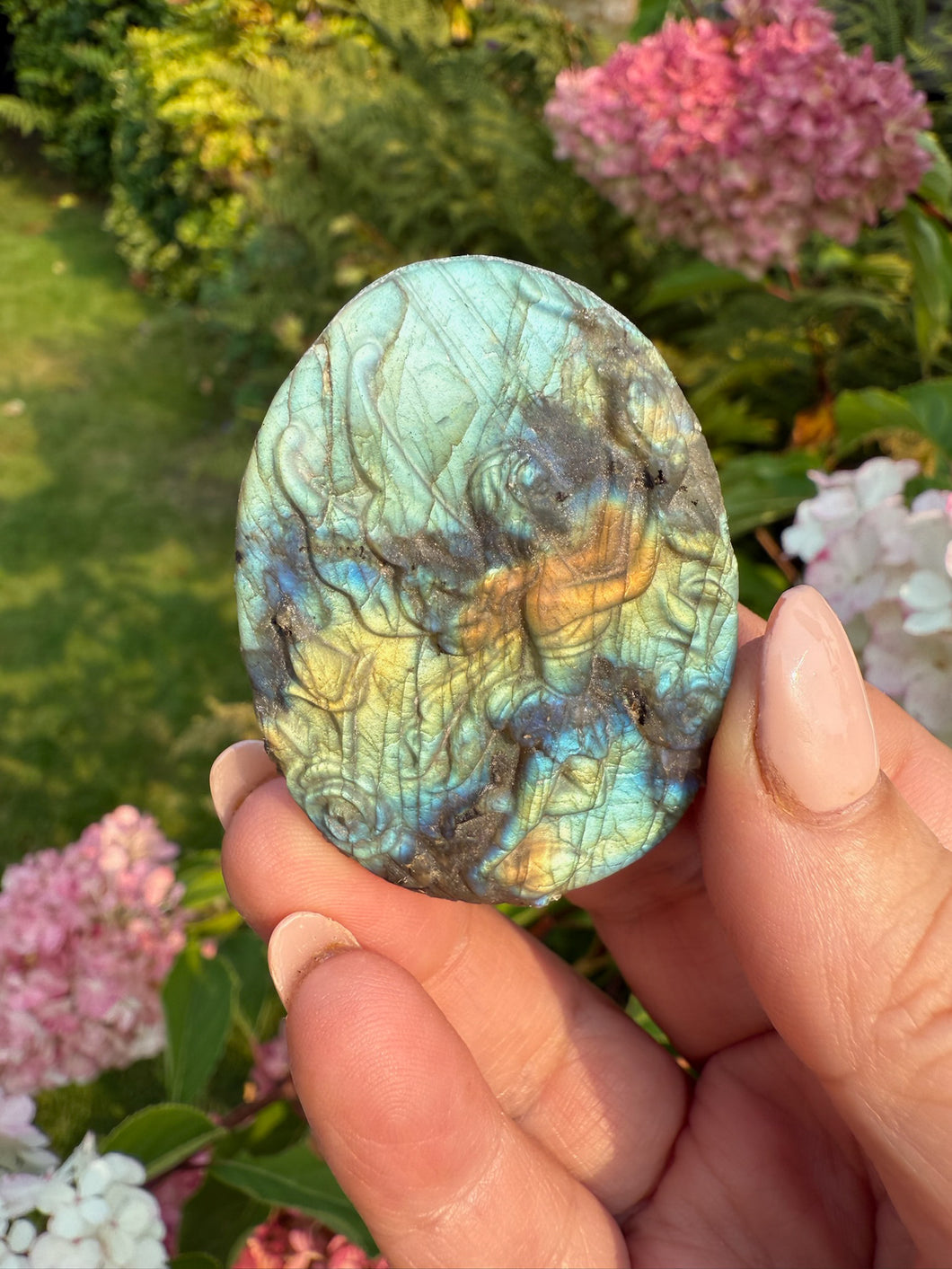 Flat Back Labradorite Angel Carving