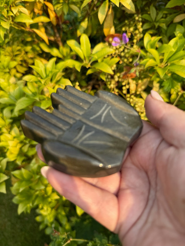 Gold Sheen Obsidian Hands Carving