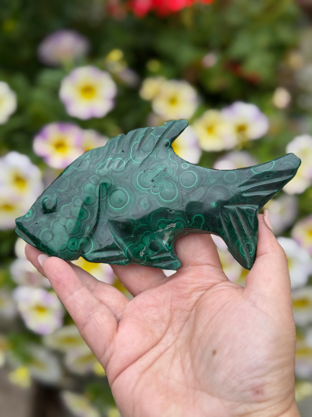 Large Freestanding Malachite Fish Carving