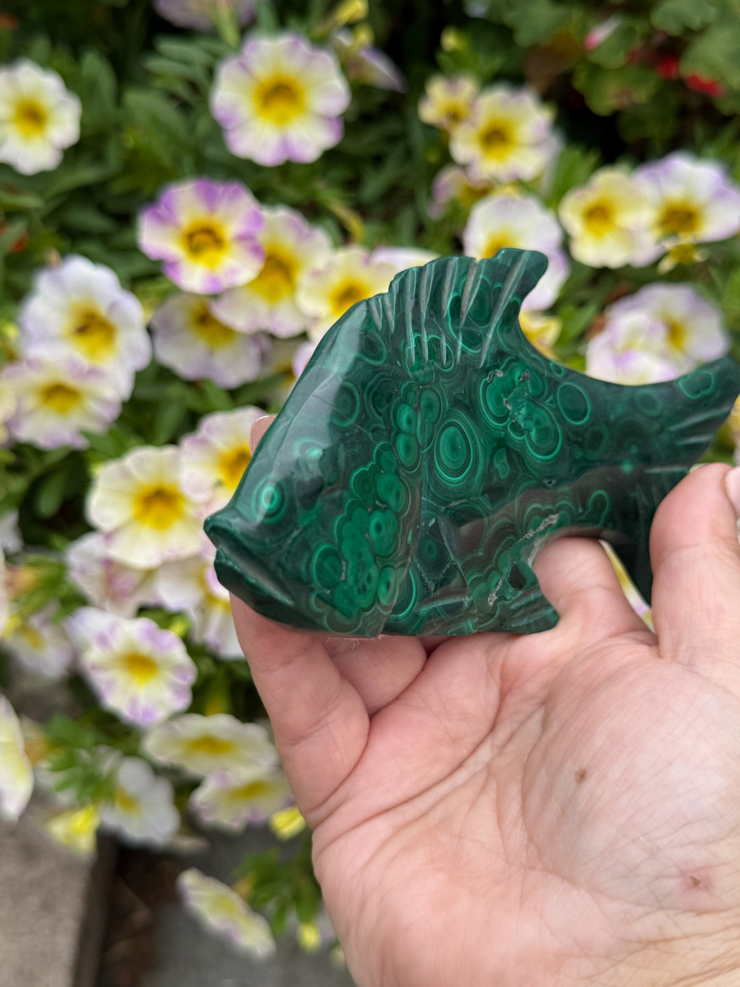 Large Freestanding Malachite Fish Carving
