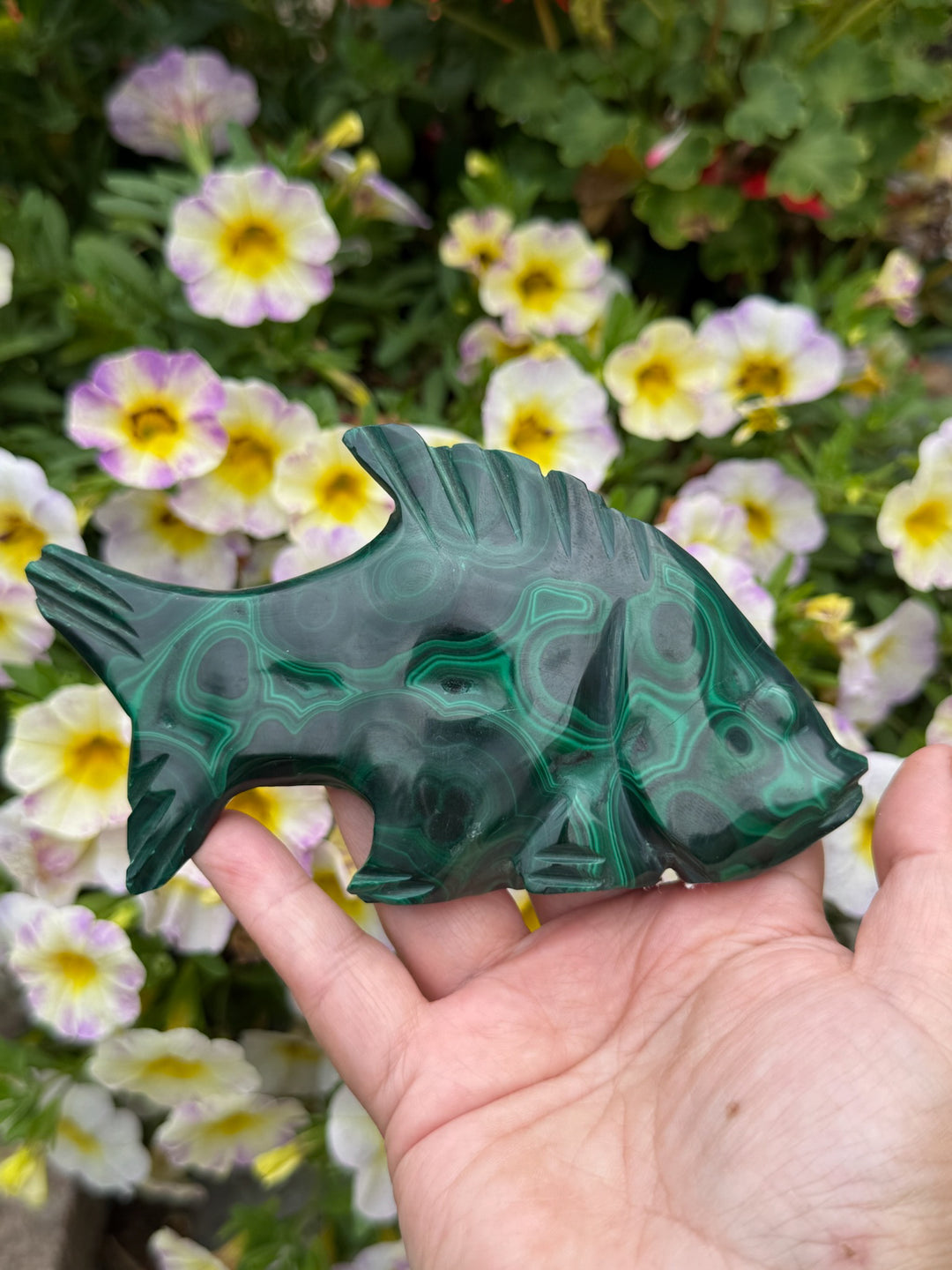 Large Freestanding Malachite Fish Carving