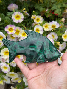 Large Freestanding Malachite Fish Carving