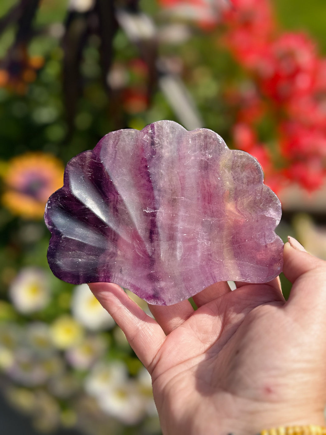Purple Fluorite Shell Dish Carving
