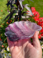 Load image into Gallery viewer, Purple Fluorite Shell Dish Carving
