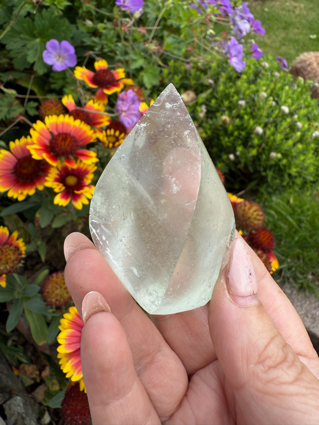 Clear Fluorite Flame Carving with Rainbow