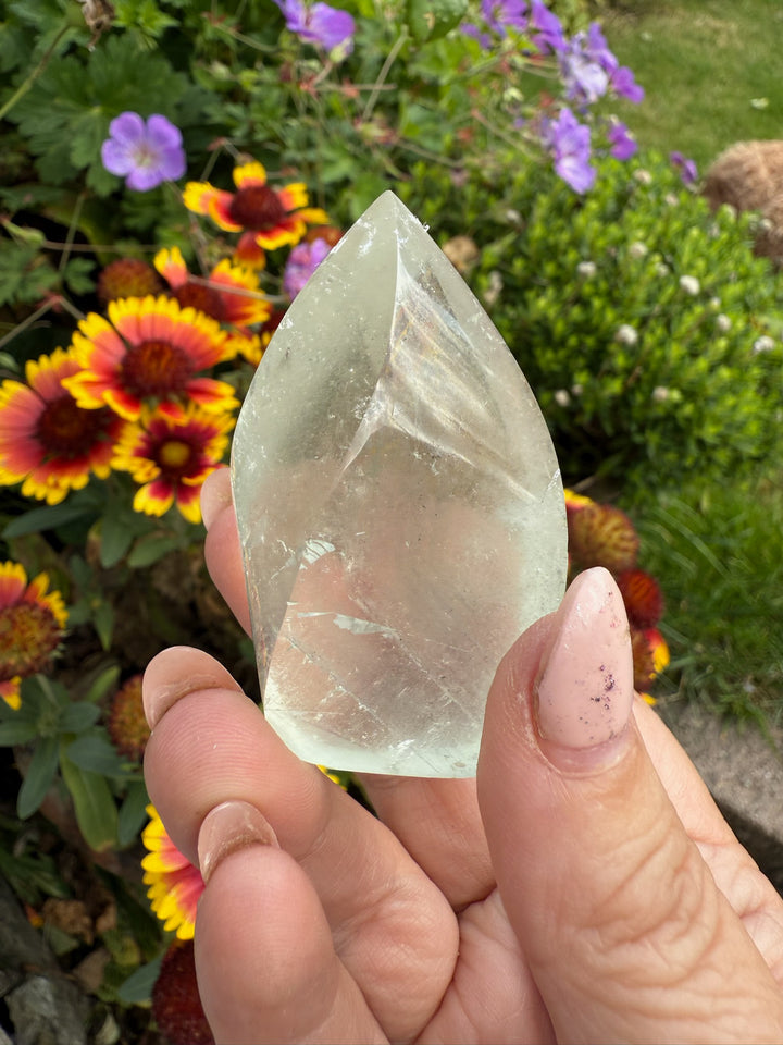 Clear Fluorite Flame Carving with Rainbow