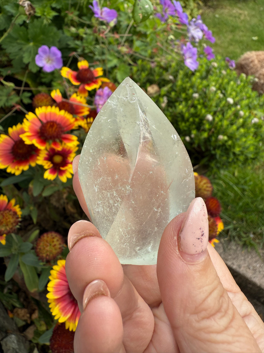 Clear Fluorite Flame Carving with Rainbow
