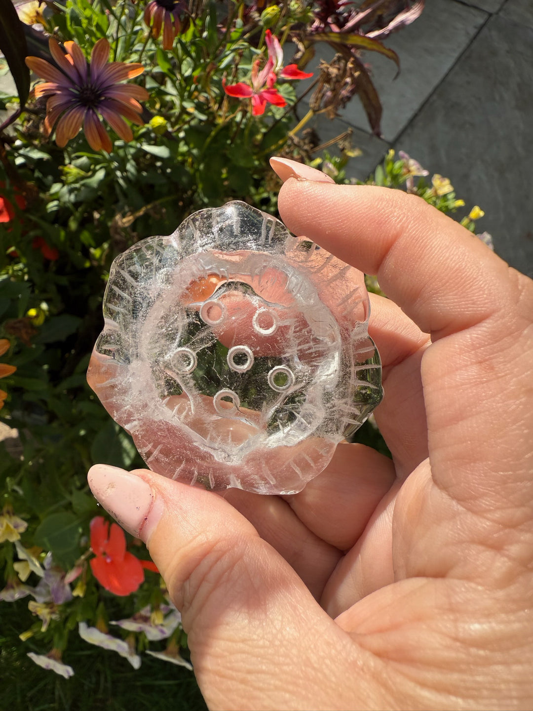 Clear Quartz Lotus Flower Carving