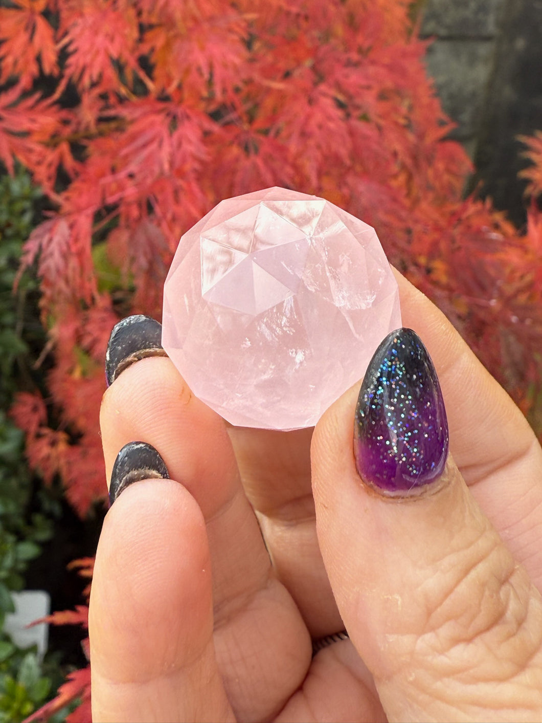 Faceted Rose Quartz Sphere Carving
