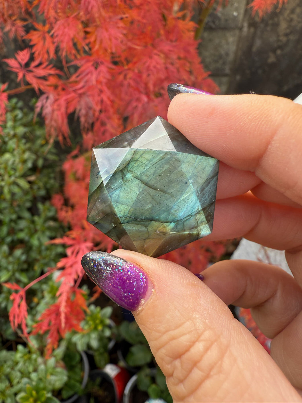 Labradorite Hexagon Sacred Geometry Carving