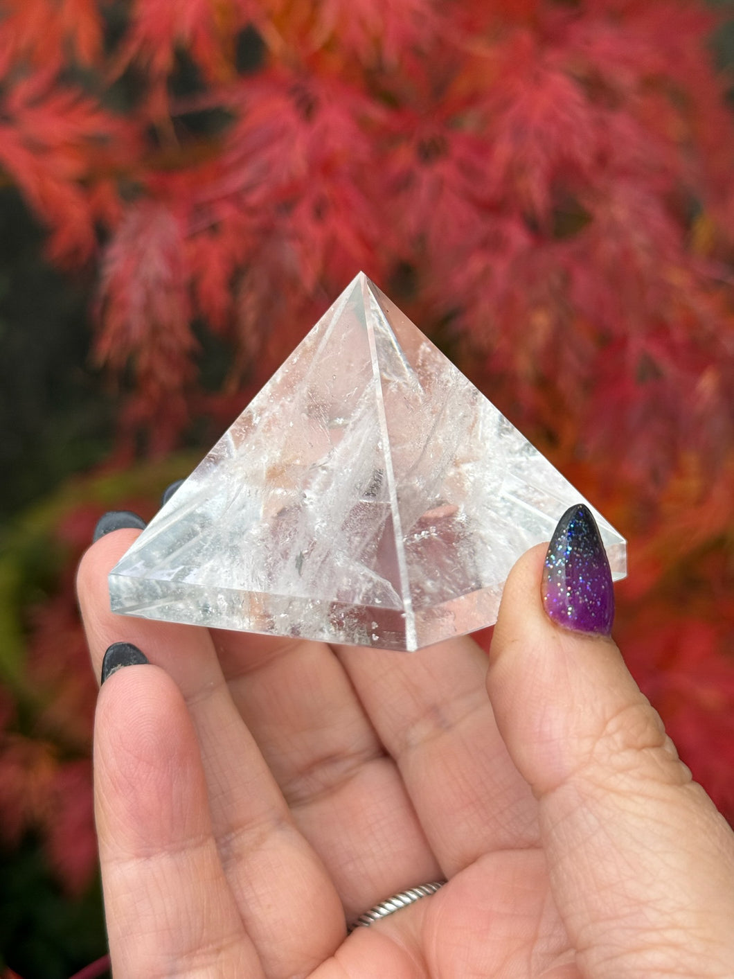Clear Quartz Pyramid Sacred Geometry Carving