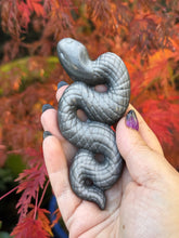 Load image into Gallery viewer, Silver Sheen Obsidian Snake Carving
