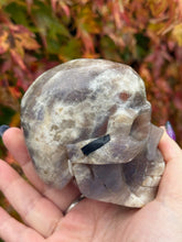 Load image into Gallery viewer, Moonstone and Sunstone Skull Carving
