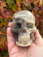 Load image into Gallery viewer, Moonstone and Sunstone Skull Carving
