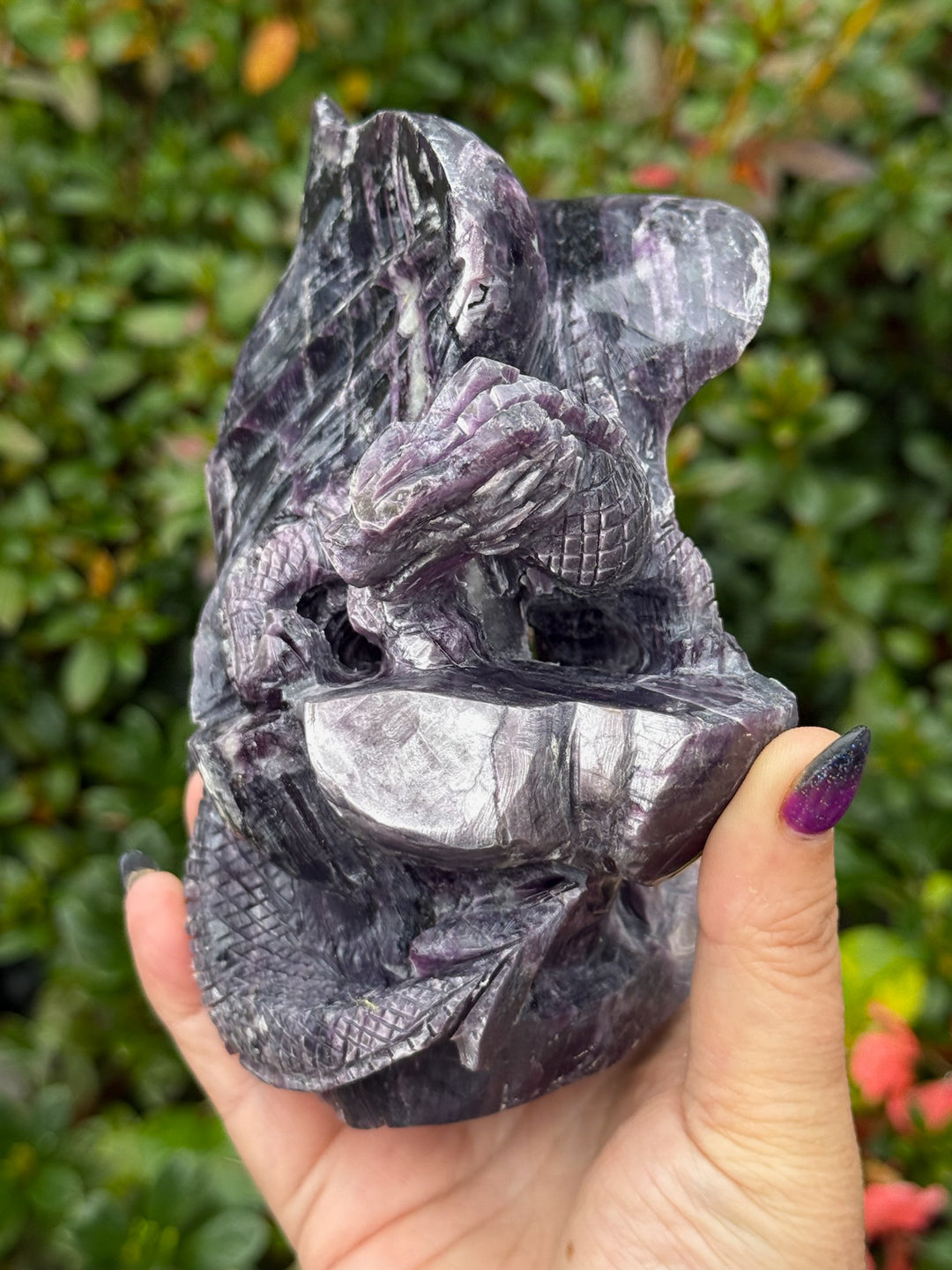 Lepidolite Mica Dragon Carving Statement Gem
