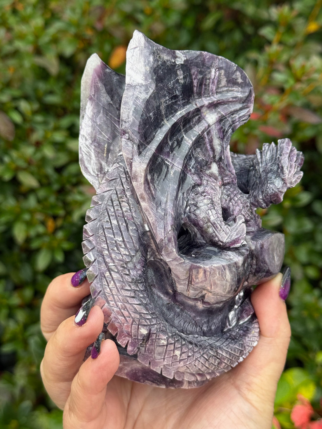 Lepidolite Mica Dragon Carving Statement Gem