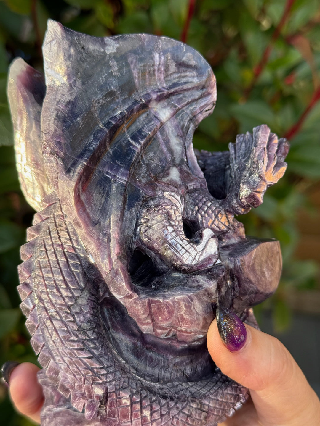 Lepidolite Mica Dragon Carving Statement Gem