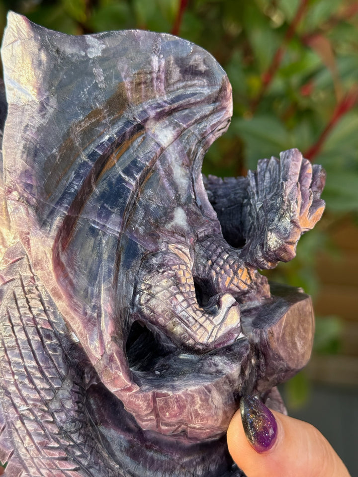 Lepidolite Mica Dragon Carving Statement Gem