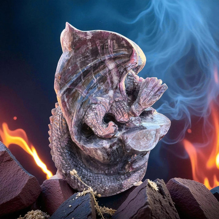 Lepidolite Mica Dragon Carving Statement Gem