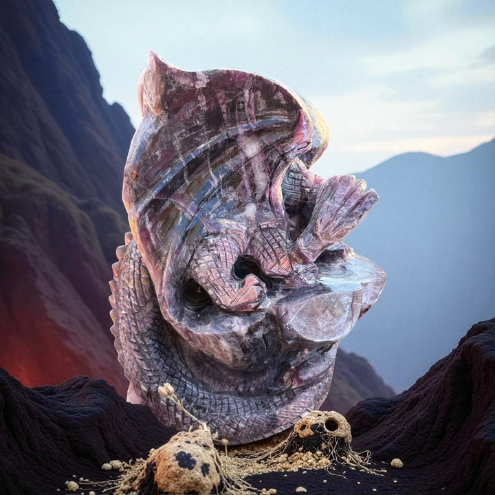 Lepidolite Mica Dragon Carving Statement Gem