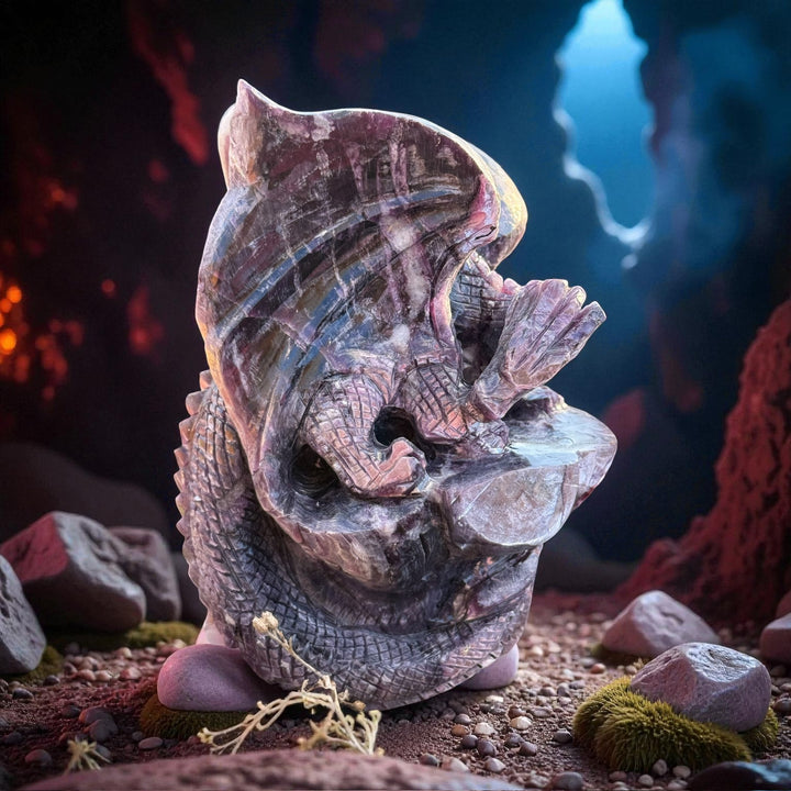 Lepidolite Mica Dragon Carving Statement Gem