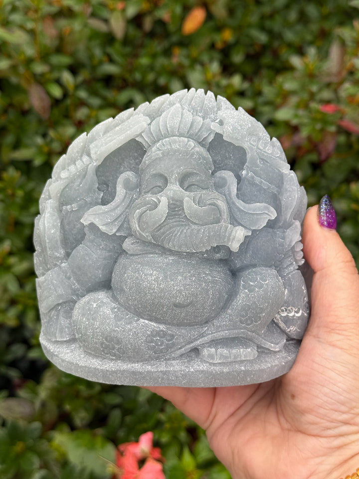 Sparkling Angelite Ganesh Carving