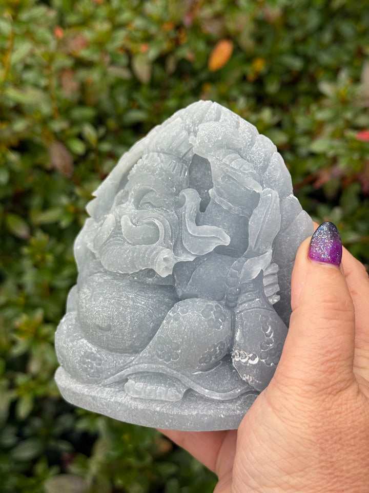 Sparkling Angelite Ganesh Carving