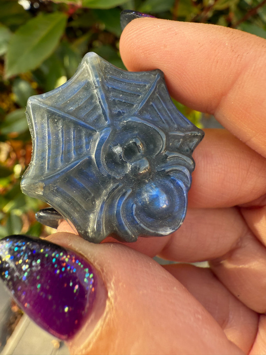 Blue Flash Labradorite Spider Carving