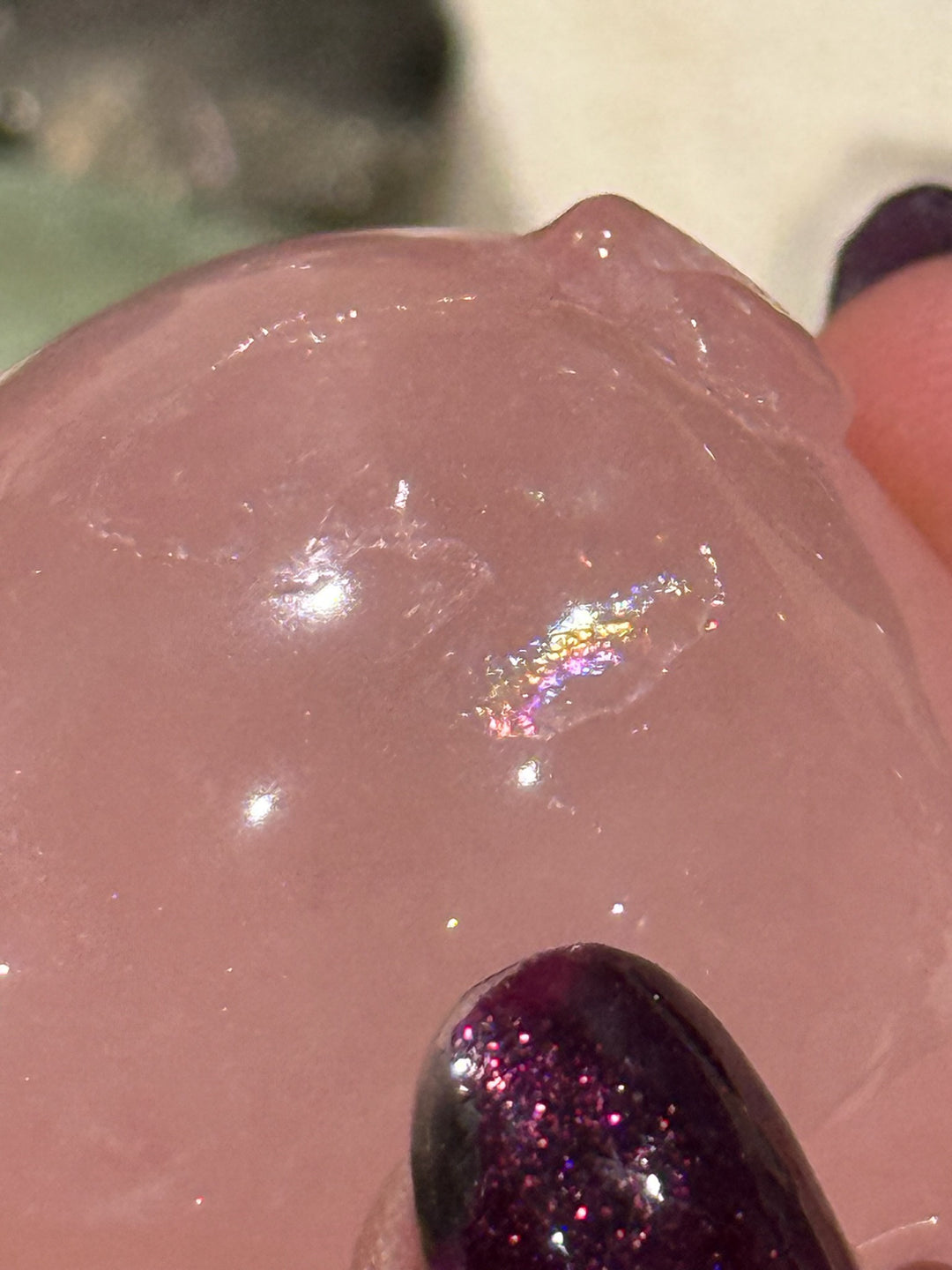 Gemmy Star Rose Quartz Pig Carving with Rainbows