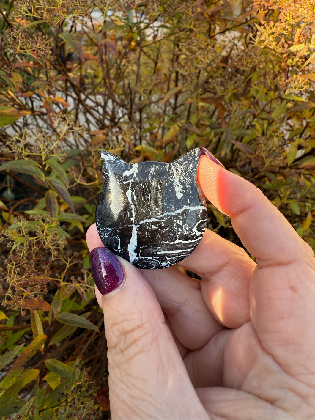 Fossilised Palm Root Kitty Cat Head Carving