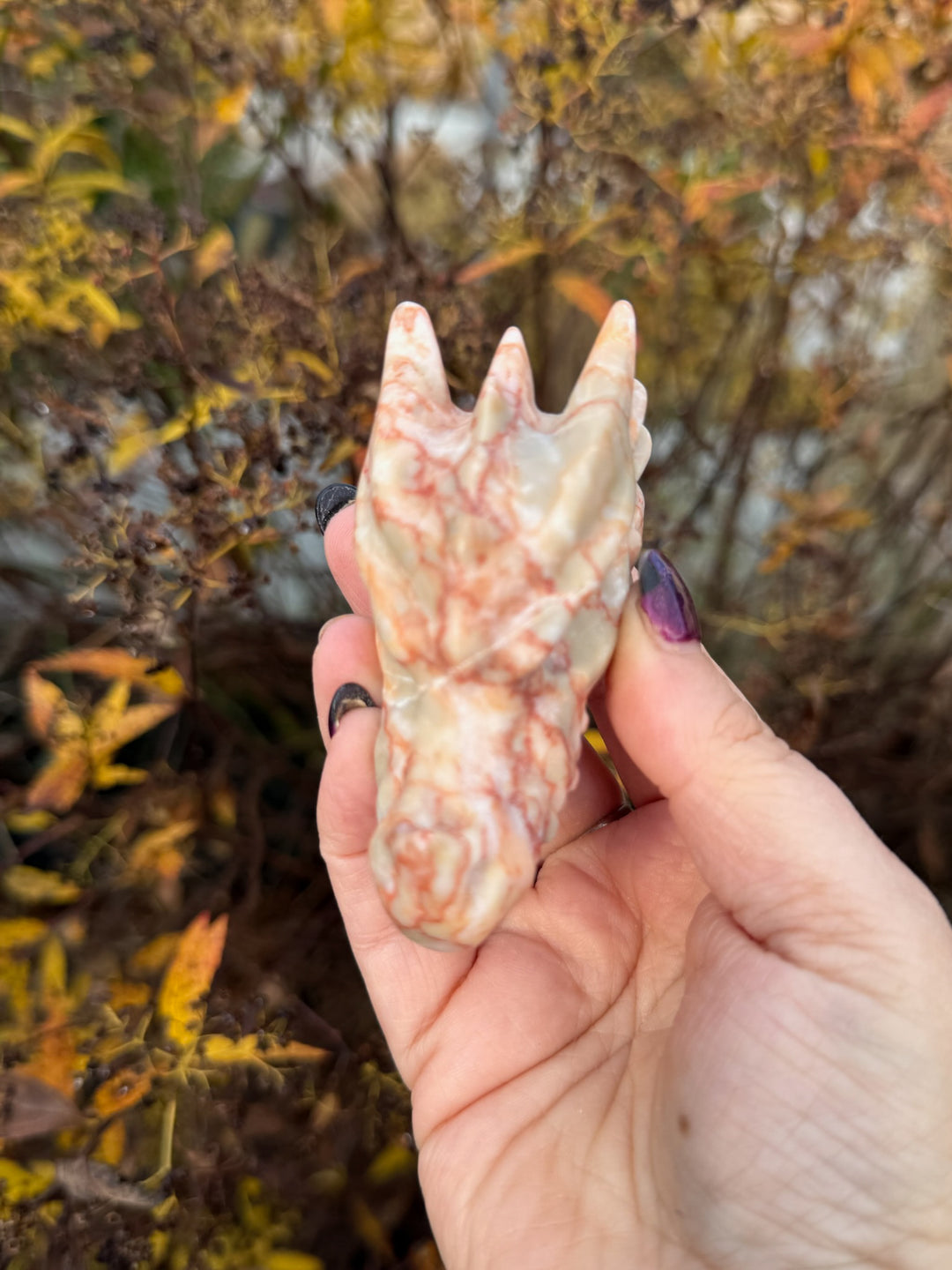 Red Vein Jasper Dragon Head Carving