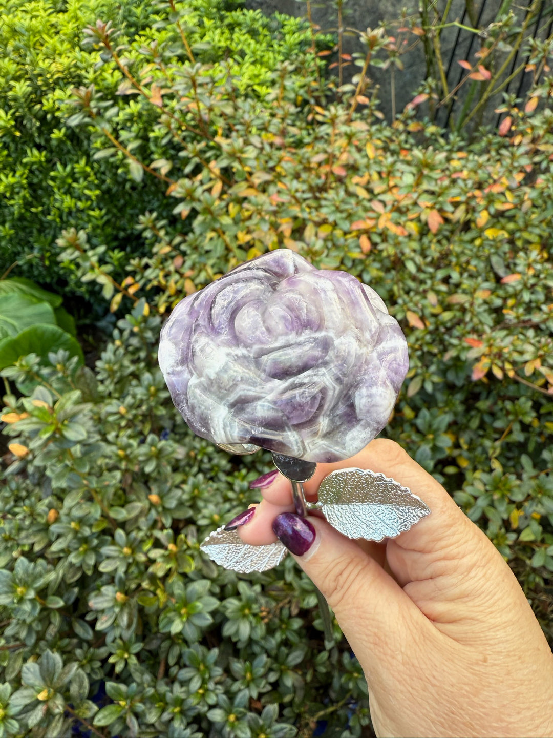 Amethyst Rose on Silver Coloured Stem
