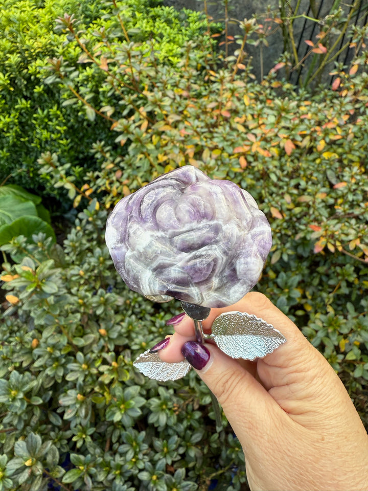 Amethyst Rose on Silver Coloured Stem
