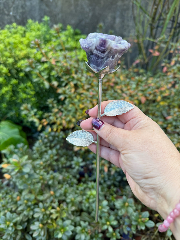 Amethyst Rose on Silver Coloured Stem