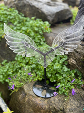 Load image into Gallery viewer, Clear Quartz Wings and Heart Carving on Stand
