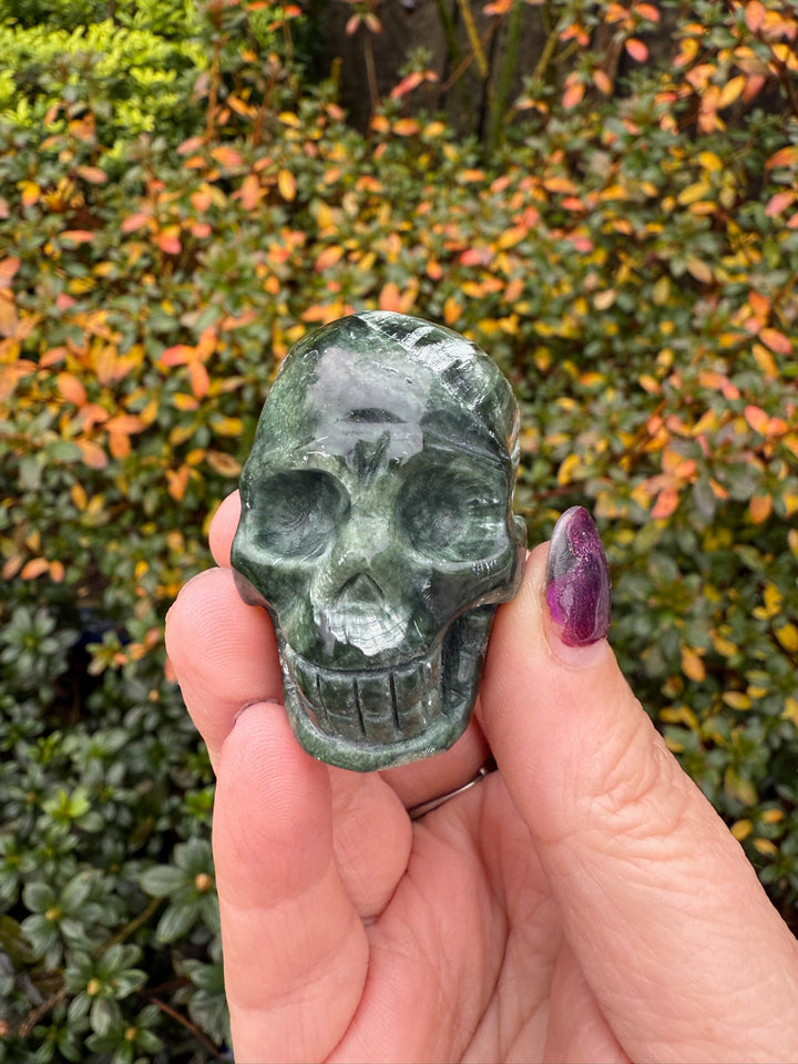 Seraphinite Skull Carving