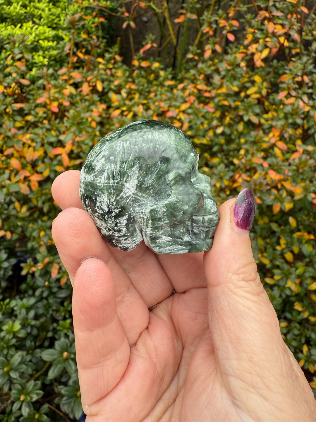 Seraphinite Skull Carving