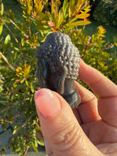 Load image into Gallery viewer, Silver Sheen Obsidian Buddha Head Carving

