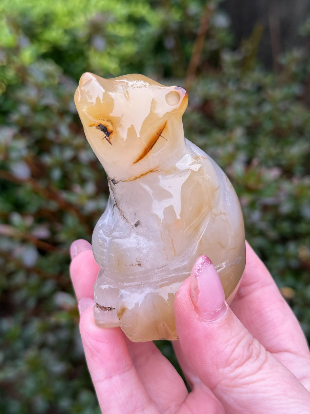 Dendritic Agate Bear Carving