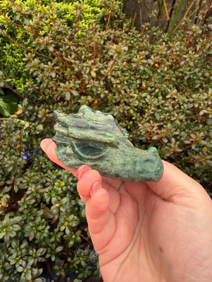 Green Verdite Dragon Head Carving