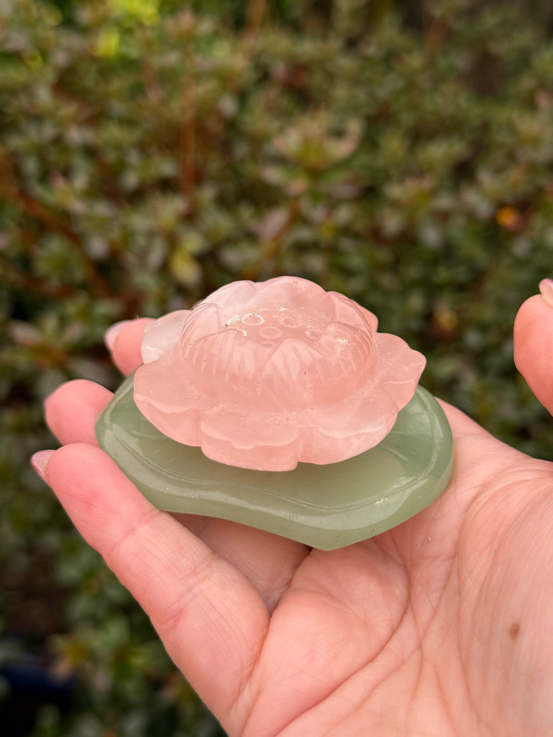 Rose Quartz and Aventurine Lotus Flower on Pad