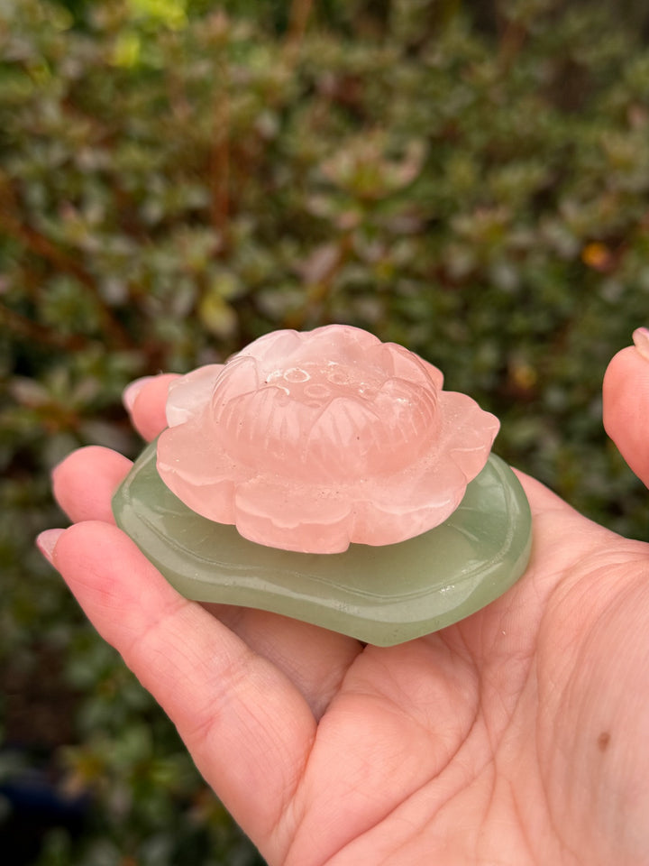 Rose Quartz and Aventurine Lotus Flower on Pad