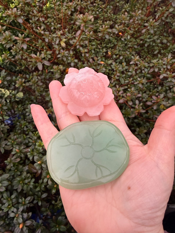 Rose Quartz and Aventurine Lotus Flower on Pad