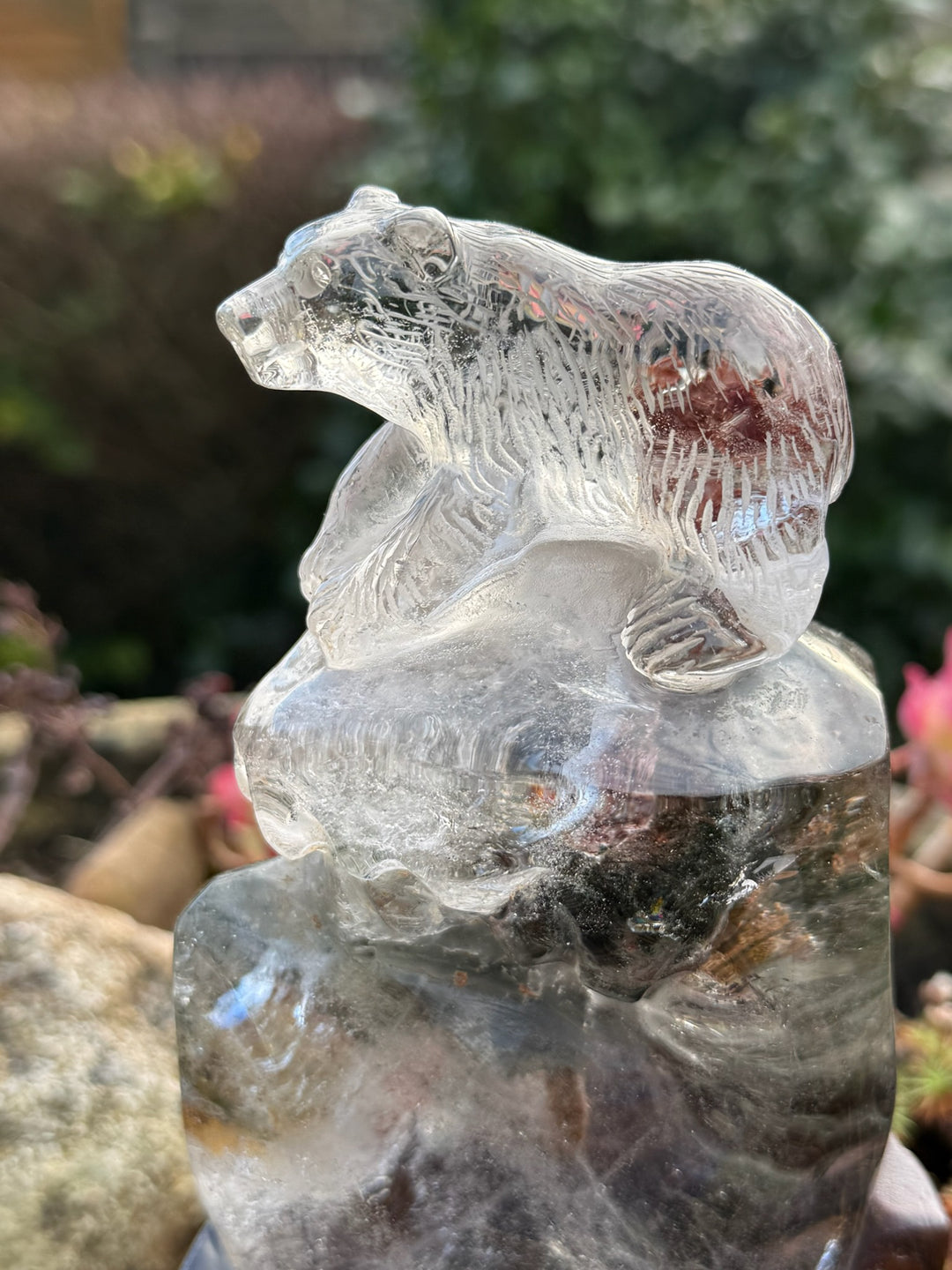 High Quality Lodolite Garden Quartz Bear Carving