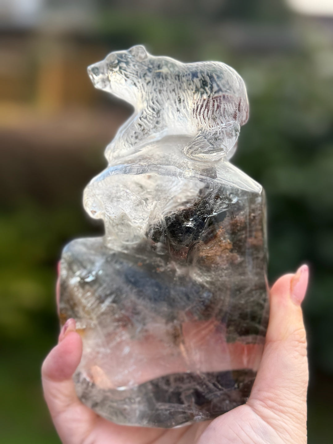 High Quality Lodolite Garden Quartz Bear Carving
