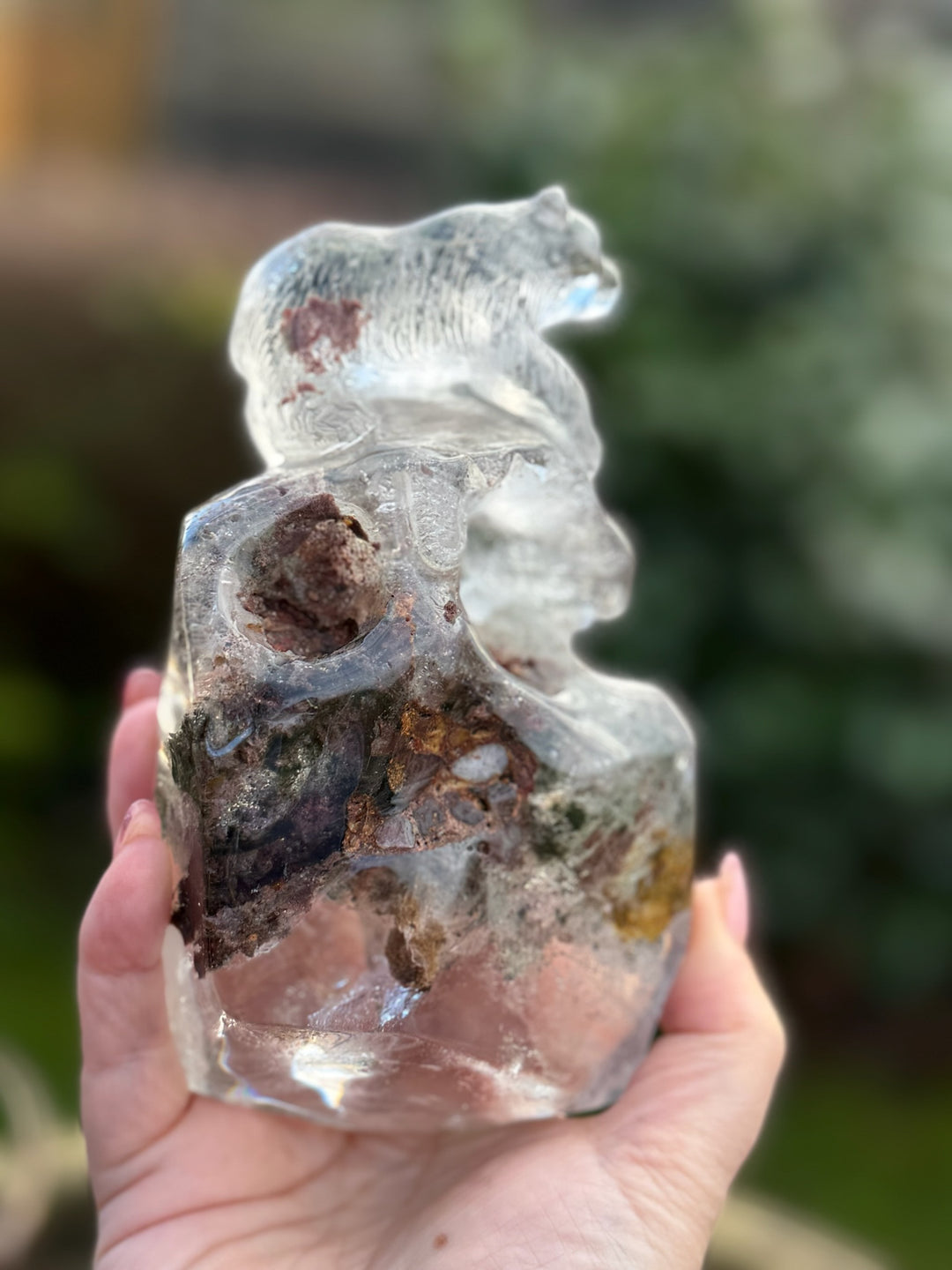 High Quality Lodolite Garden Quartz Bear Carving