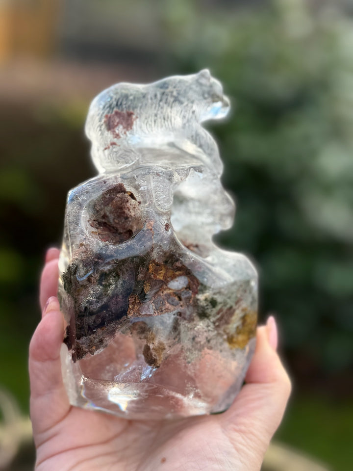High Quality Lodolite Garden Quartz Bear Carving