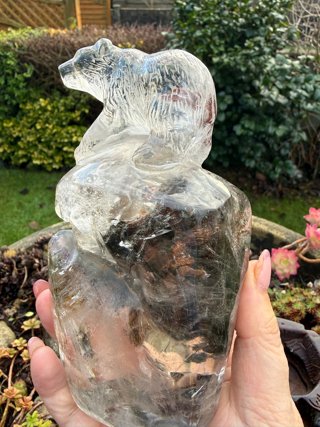 High Quality Lodolite Garden Quartz Bear Carving